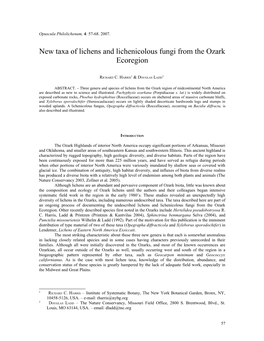 New Taxa of Lichens and Lichenicolous Fungi from the Ozark Ecoregion