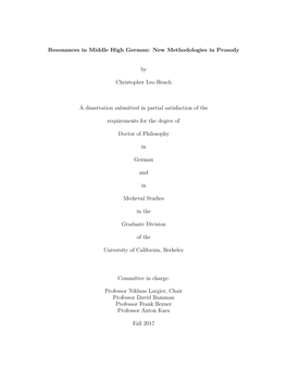 Resonances in Middle High German: New Methodologies in Prosody