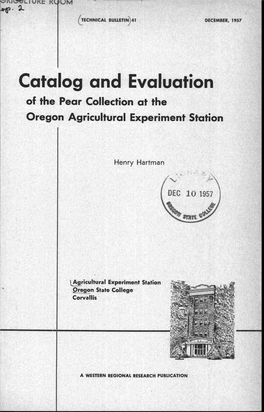 Catalog and Evaluation of the Pear Collection at the Oregon Agricultural Experiment Station