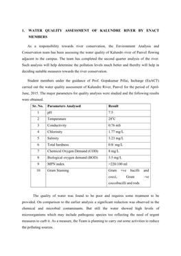 1. Water Quality Assessment of Kalundre River by Enact Members