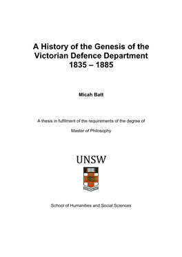 A History of the Genesis of the Victorian Defence Department 1835 – 1885