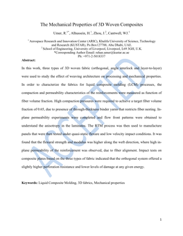 The Mechanical Properties of 3D Woven Composites