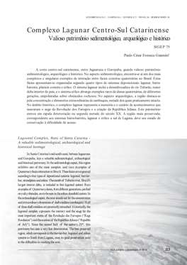 Complexo Lagunar Centro-Sul Catarinense Valioso Patrimônio Sedimentológico, Arqueológico E Histórico SIGEP 75