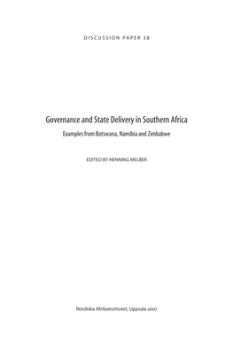 Governance and State Delivery in Southern Africa Examples from Botswana, Namibia and Zimbabwe