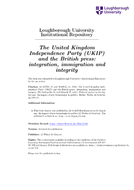 UKIP) and the British Press: Integration, Immigration and Integrity