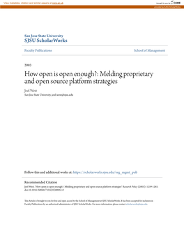 Melding Proprietary and Open Source Platform Strategies Joel West San Jose State University, Joel.West@Sjsu.Edu