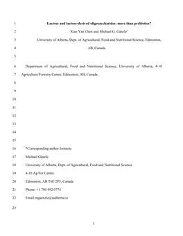 1 Lactose and Lactose-Derived Oligosaccharides: More Than Prebiotics?