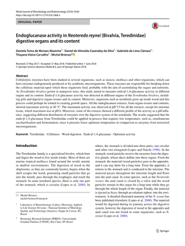 Endoglucanase Activity in Neoteredo Reynei (Bivalvia, Teredinidae) Digestive Organs and Its Content