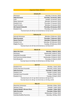 Imp Dates 2019-2020