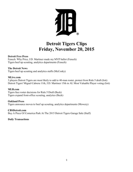 Detroit Tigers Clips Friday, November 20, 2015
