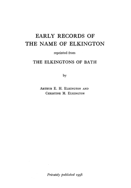 Early Records of the Name of Elkington