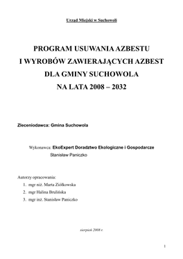 Program Usuwania Azbestu I Wyrobów Zawierających Azbest Dla Gminy Suchowola Na Lata 2008 – 2032