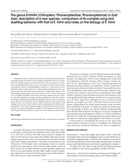 Orthoptera: Phaneropteridae: Phaneropterinae) in East Asia: Description of a New Species, Comparison of Its Complex Song and Duetting Behavior with That of E