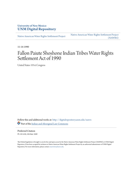 Fallon Paiute Shoshone Indian Tribes Water Rights Settlement Act of 1990 United States 101St Congress