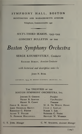 Boston Symphony Orchestra Concert Programs, Season 63,1943-1944