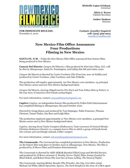 New Mexico Film Office Announces Four Productions Filming in New Mexico