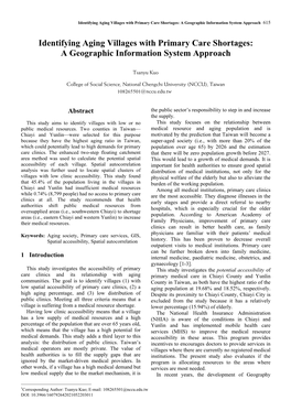 Identifying Aging Villages with Primary Care Shortages: a Geographic Information System Approach 615