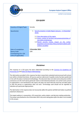 1. Security Situation in Gedo Region (January – 15 November 2019)