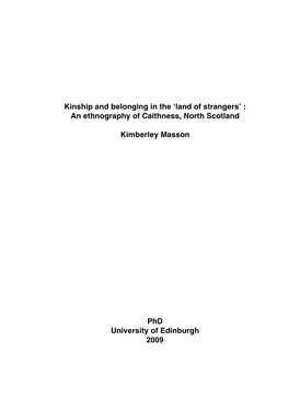 An Ethnography of Caithness, North Scotland Kimberley Masson Phd