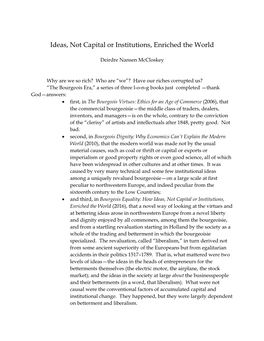 Ideas, Not Capital Or Institutions, Enriched the World