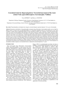 Terrestrial Movement of the Water Cricket Velia Caprai (Heteroptera: Gerromorpha: Veliidae)