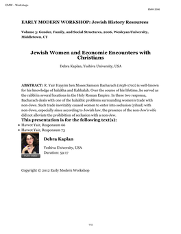 Jewish Women and Economic Encounters with Christians
