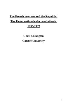 The Union Nationale Des Combattants. 1933-1939 Chris Millington Cardiff