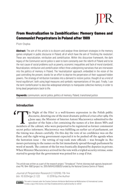 Memory Games and Communist Perpetrators in Poland After 1989 Piotr Osęka