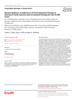 Marine Molluscs As Indicators of Environmental Change in Glaciated