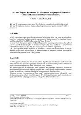 The Land Register System and the Process of Cartographical Numerical Cadastral Formation in the Province of Trento