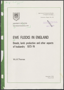 EWE FLOCKS in ENGLAND Breeds, Lamb Production and Other Aspects of Husbandry 1973-74