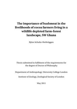 The Role of Bushmeat in Cocoa Farmers' Livelihoods, SW Ghana