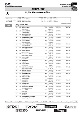 START LIST 10,000 Metres Men - Final