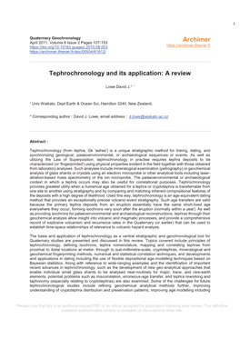 Tephrochronology and Its Application: a Review