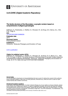 The Family Structure of the <I>Mucorales</I>: a Synoptic