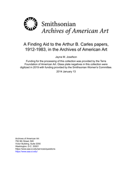 A Finding Aid to the Arthur B. Carles Papers, 1912-1983, in the Archives of American Art