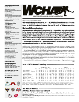 Wisconsin Badgers Head to 2011 NCAA Division 1 Women's Frozen