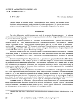 Singular Lagrangian Manifolds and Their Lagrangian Maps