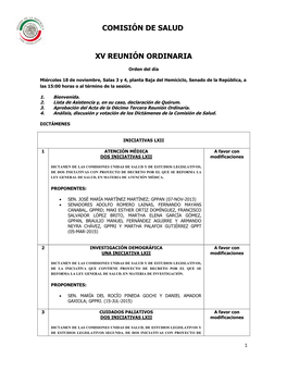 Comisión De Salud Xv Reunión Ordinaria