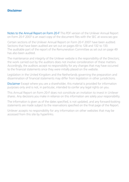 Disclaimer Notes to the Annual Report on Form 20-F This PDF Version Of