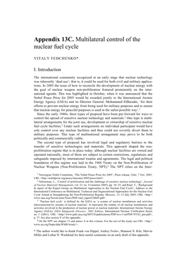 Appendix 13C. Multilateral Control of the Nuclear Fuel Cycle