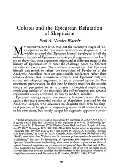 Colotes and the Epicurean Refutation of Skepticism , Greek, Roman and Byzantine Studies, 30:2 (1989) P.225