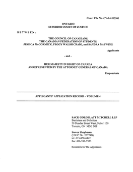 Court File No. CV-14-513961 ONTARIO