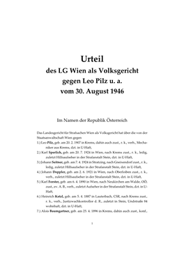 Urteil Des LG Wien Als Volksgericht Gegen Leo Pilz U. A., 30. 8. 1946