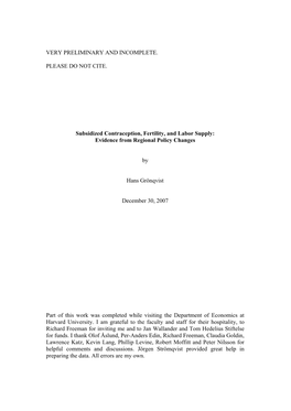 Subsidized Contraception, Fertility, and Labor Supply: Evidence from Regional Policy Changes