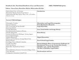 The Oxford Handbook of Law and Humanities ISBN: 9780190695620 (Print)