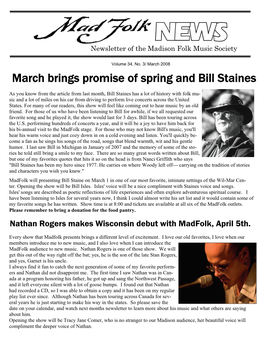 March Brings Promise of Spring and Bill Staines