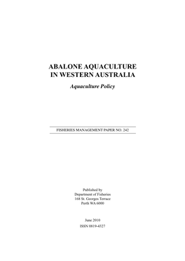 Abalone Aquaculture in Western Australia