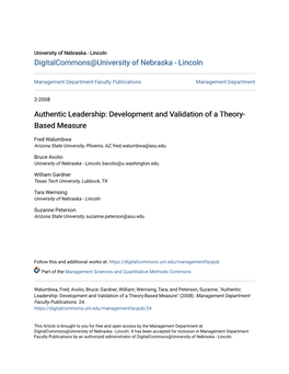 Authentic Leadership: Development and Validation of a Theory-Based Measure