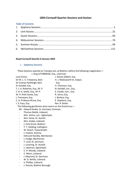 1854 Cornwall Quarter Sessions and Assizes